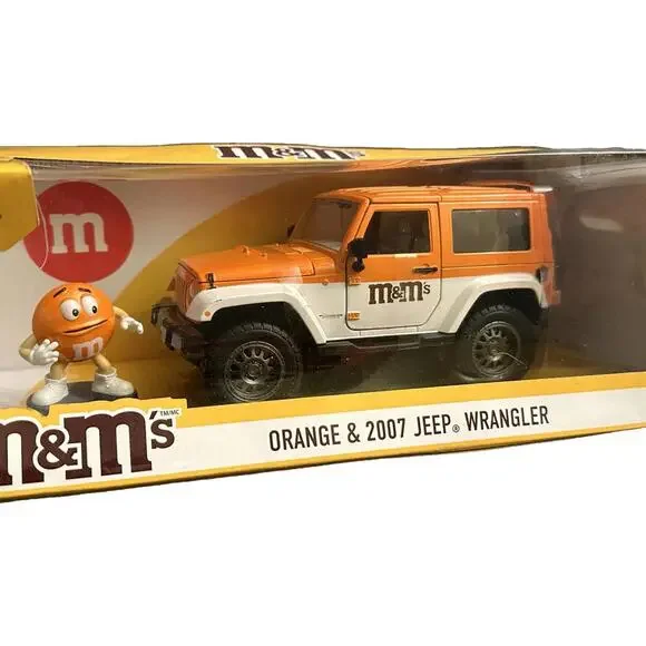 2007 JEEP WRANGLER & ORANGER M&M FIGURE 1/24 DIECAST MODEL CAR BY JADA 34401 - Picture 2 of 4